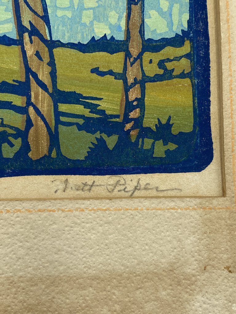 Original Piper Prints Block Print “HIllside Trees” by Nate Piper 8.25”x6.75” /ro