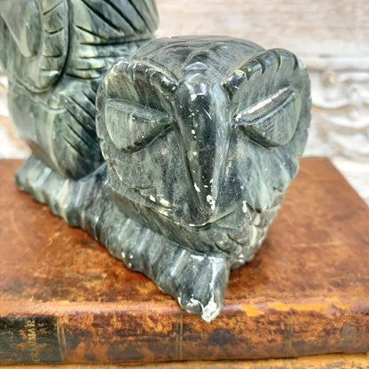 Vintage Carved Soapstone Pair of Owls Figurine /cb