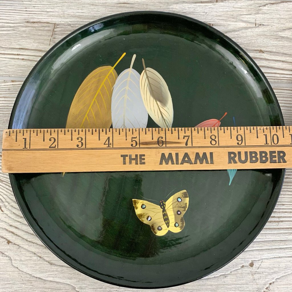 Vintage Mid-Century Enesco Lacquerware Leaf and Butterfly Plates/Trays Set/4, Made in Japan /cb