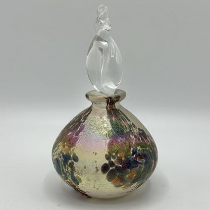 Vintage Hand Blown Iridescent Frosted Perfume Bottle w/Clear Stopper /cb