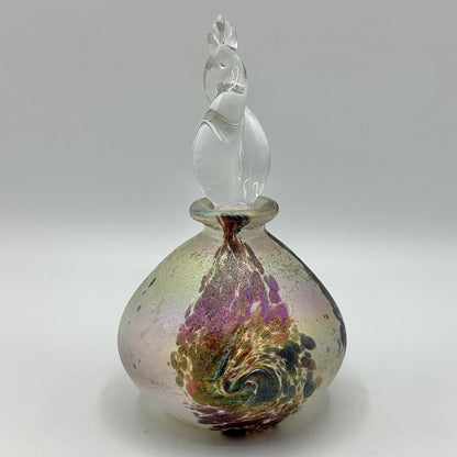 Vintage Hand Blown Iridescent Frosted Perfume Bottle w/Clear Stopper /cb