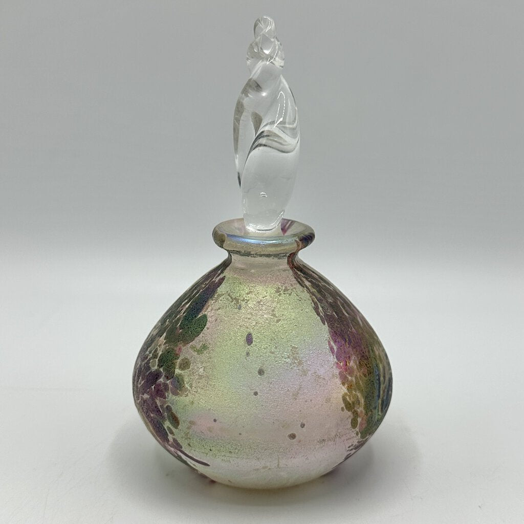 Vintage Hand Blown Iridescent Frosted Perfume Bottle w/Clear Stopper /cb