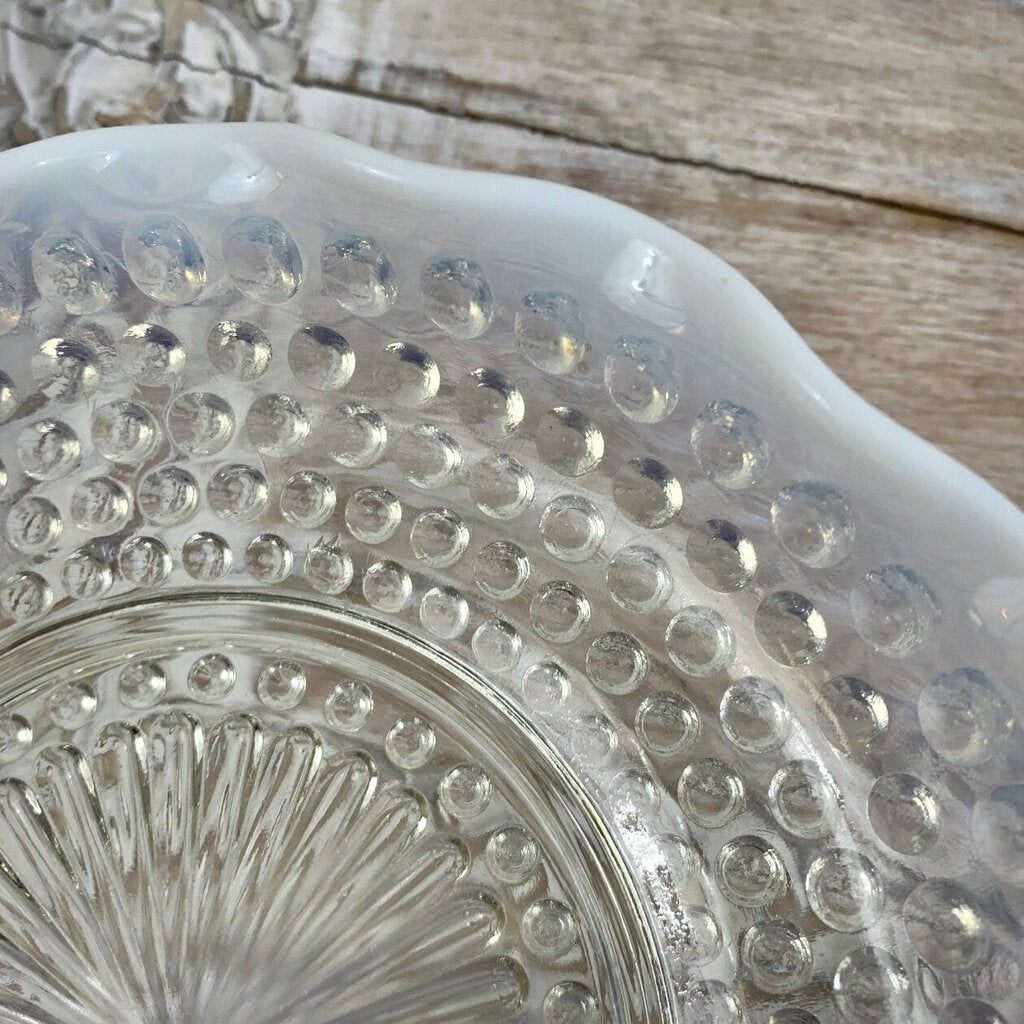 Vintage Anchor Hocking Hobnail Moonstone Opalescent Crimped Bowls Set/2 /cb