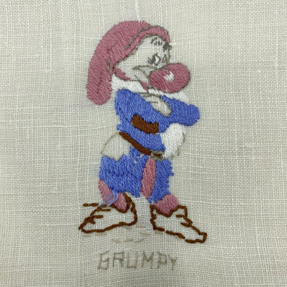 Vintage Set of 4 Hand Stitched Tea Towels w/4 of The 7 Dwarfs from Snow White /cb