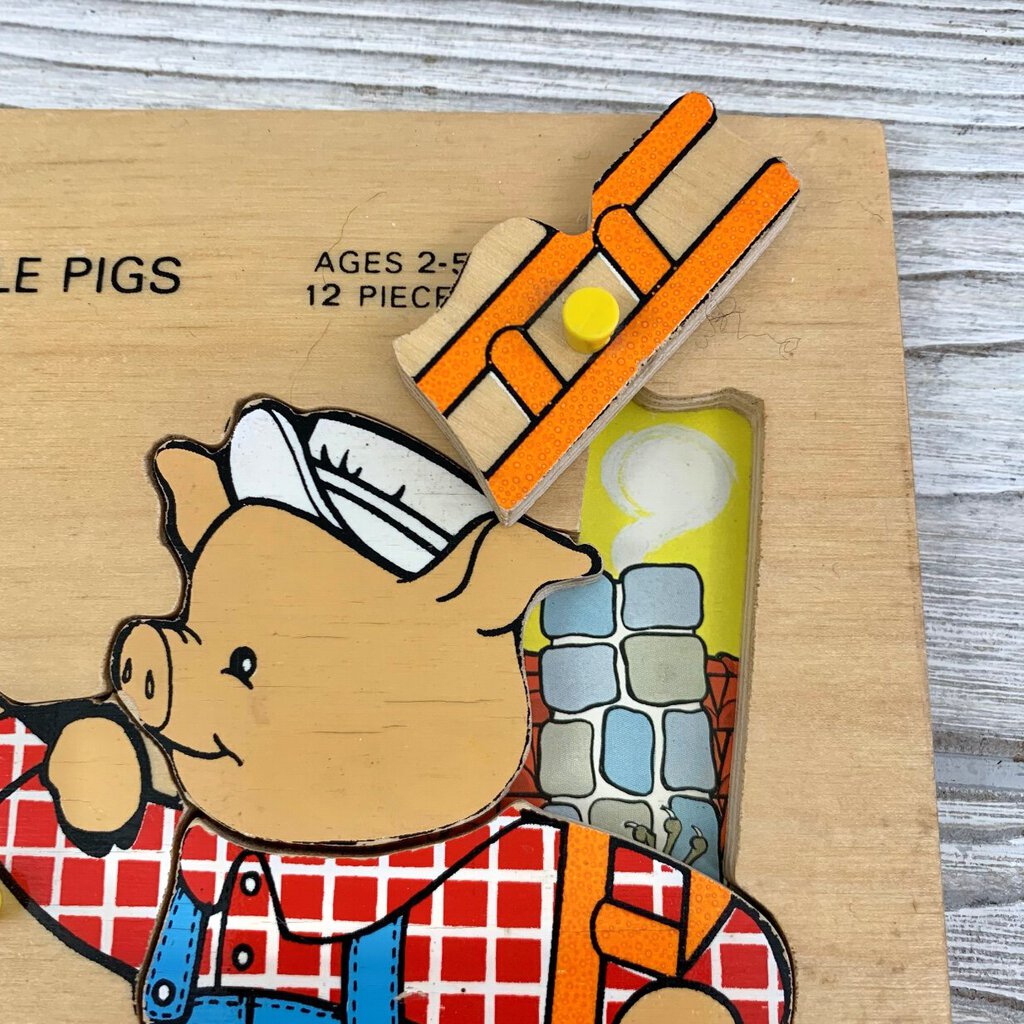 Lot of 3 Vintage Children’s Wooden Tray Puzzles, Three Little Pigs, Bear and Cubs, Snoopy