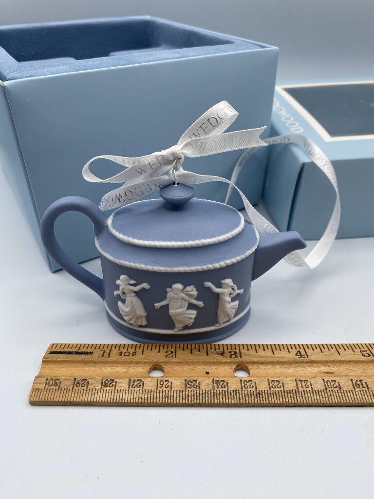 Wedgwood Blue Jasperware Teapot Ornament Dancing Girls EUC/in box /ro