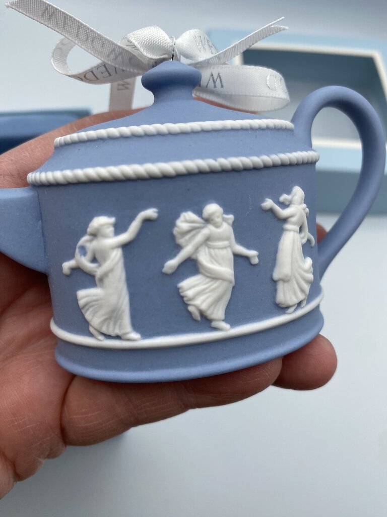 Wedgwood Blue Jasperware Teapot Ornament Dancing Girls EUC/in box /ro