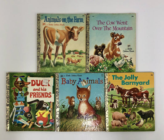 5 Vintage Little Golden Books ~ Farm & Baby Animals ~ 1970s Editions /b