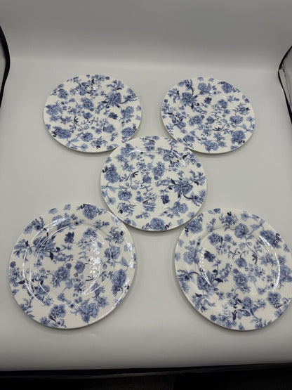 Stechcol Gracie Bone China Blue & White Floral Lunch Plates set of 5 /rb