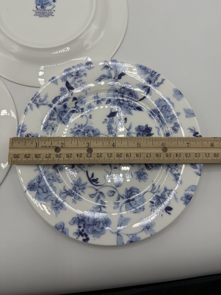 Stechcol Gracie Bone China Blue & White Floral Lunch Plates set of 5 /rb