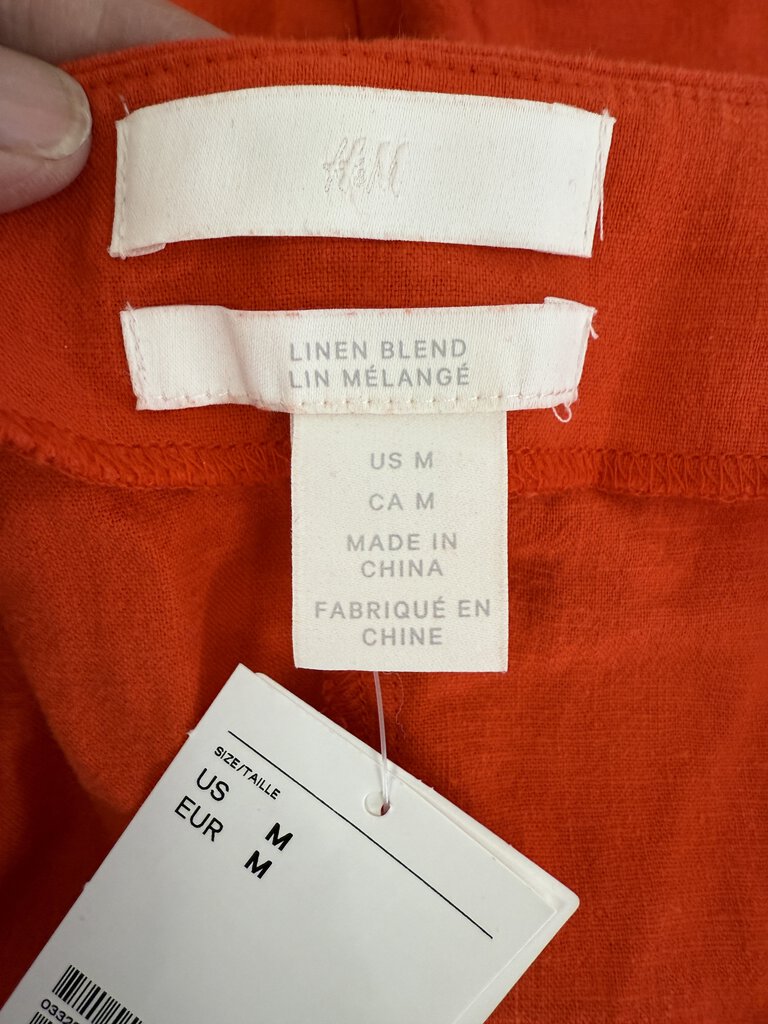 H&M Women’s Linen Orange Peasant Top Size M NWT /rb