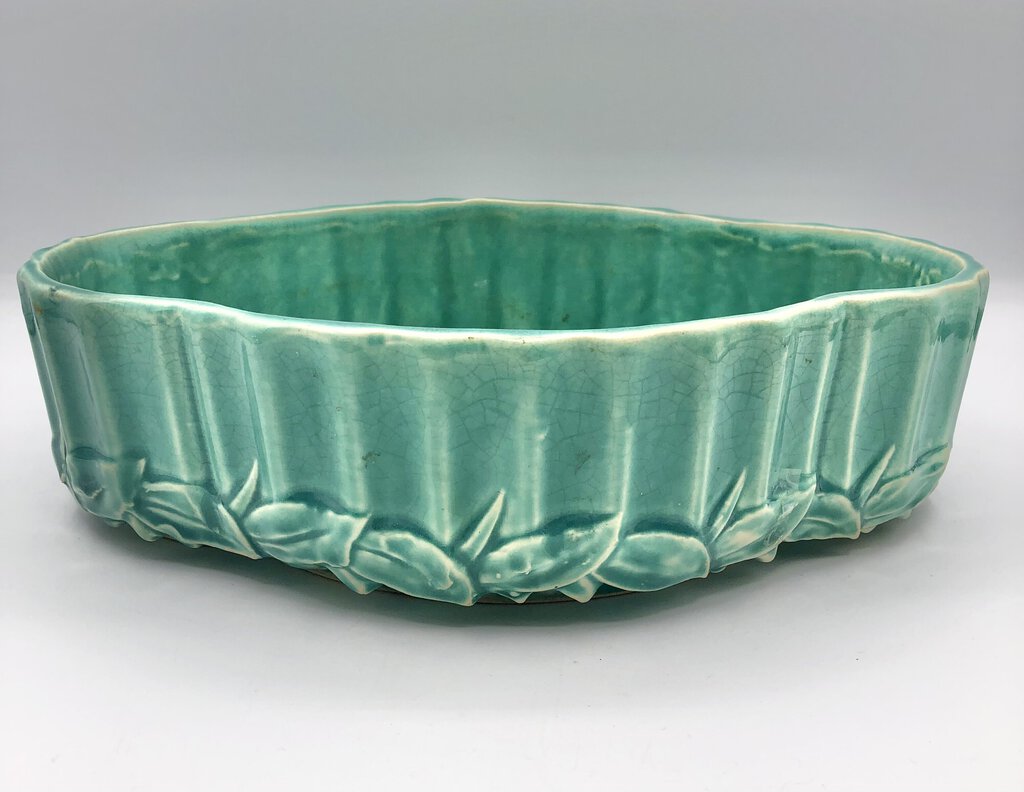 1940s McCoy Pottery Turquoise Console Leaf Planter /b