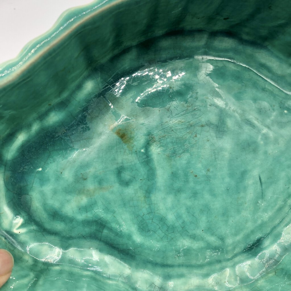 1940s McCoy Pottery Turquoise Console Leaf Planter /b