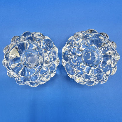 Vintage Pair Of Orrefors Crystal Hallon Raspberry Votive Candle Holders Sweden /cb