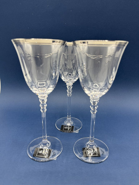 Mikasa Sonata Platinum Crystal Wine Glass Set of 3 NWT /rw