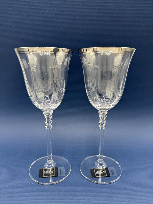 Mikasa Sonata Platinum Crystal Water Glass set of 2 NWT /rw