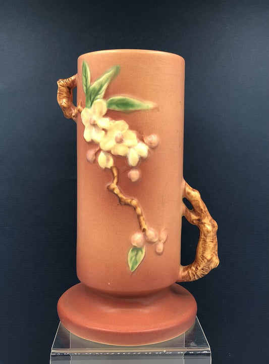 Vintage Roseville Pottery 9” Apple Blossom Vase #387 /b