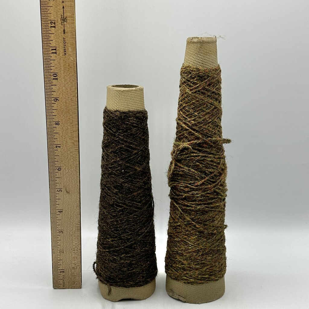 Lot of 11 Vintage Wood & Cardboard Textile Spools, Spindles and Cones w/Colorful Yarn /cb