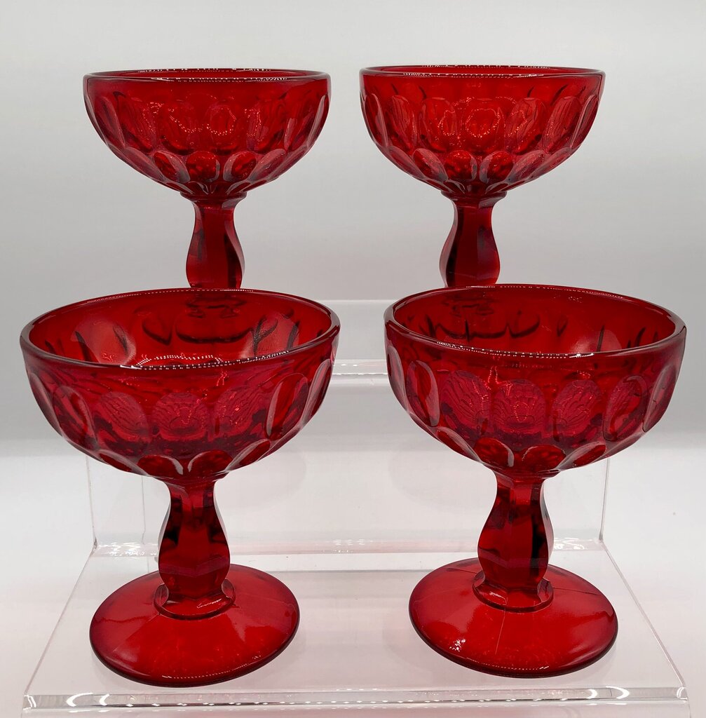 Set of 4 Fenton Thumbprint Ruby Red Champagne/ Sherbet Glasses /b