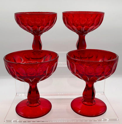 Set of 4 Fenton Thumbprint Ruby Red Champagne/ Sherbet Glasses /b