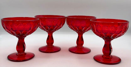 Set of 4 Fenton Thumbprint Ruby Red Champagne/ Sherbet Glasses /b