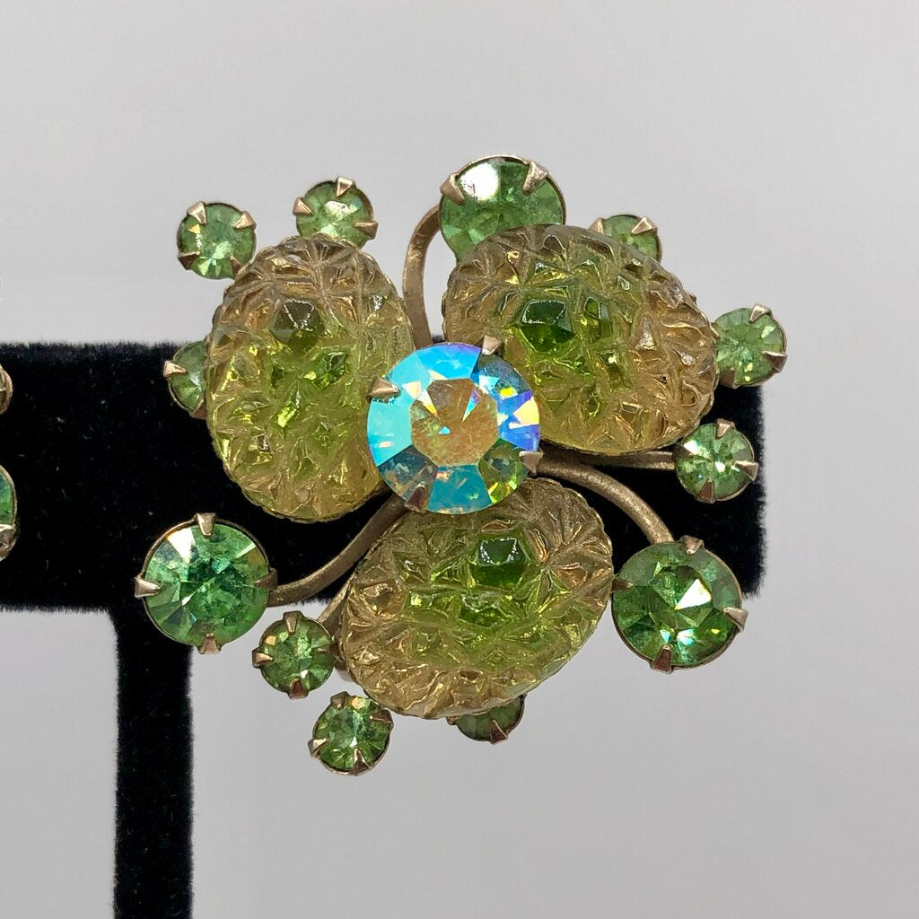 1960s Judy Lee LAva Glass & Rhinestone Clip Earrings /b