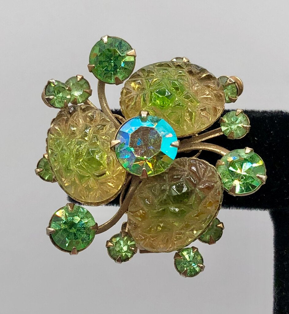 1960s Judy Lee LAva Glass & Rhinestone Clip Earrings /b
