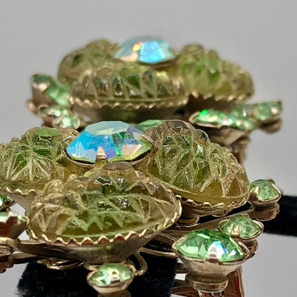 1960s Judy Lee LAva Glass & Rhinestone Clip Earrings /b