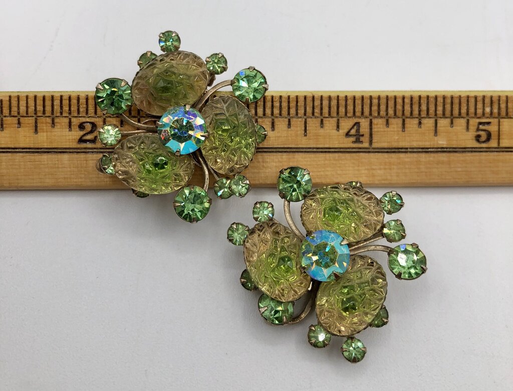 1960s Judy Lee LAva Glass & Rhinestone Clip Earrings /b