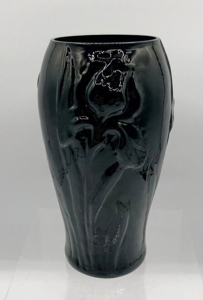 Vintage Tiffin Black Glass Iris Vase /b