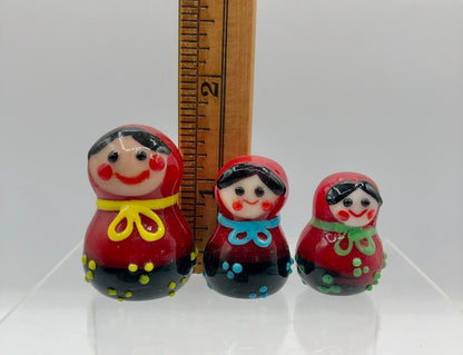 Set of 3 Art Glass Matryoshka Russian Nesting Doll Figurines /b