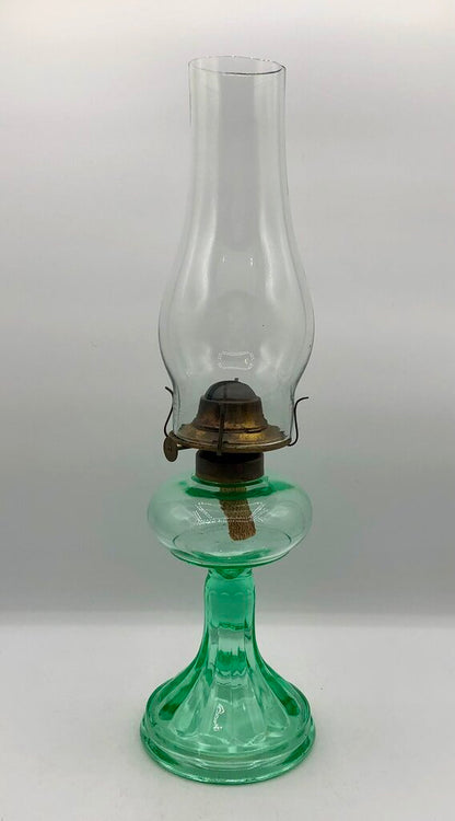 Vintage 1930’s Green Uranium Glass Hurricane Oil Lamp /b