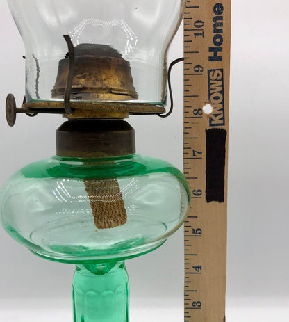 Vintage 1930’s Green Uranium Glass Hurricane Oil Lamp /b