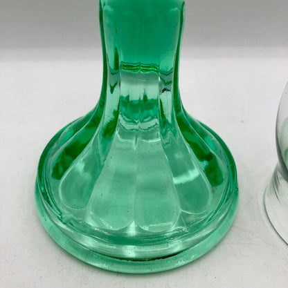 Vintage 1930’s Green Uranium Glass Hurricane Oil Lamp /b