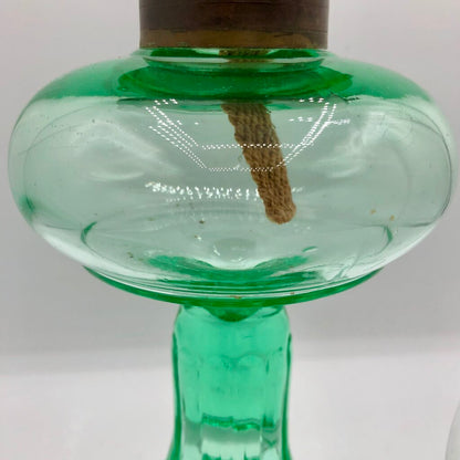 Vintage 1930’s Green Uranium Glass Hurricane Oil Lamp /b