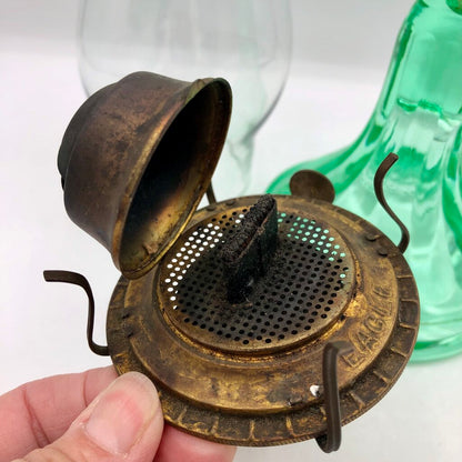 Vintage 1930’s Green Uranium Glass Hurricane Oil Lamp /b