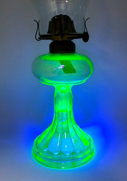 Vintage 1930’s Green Uranium Glass Hurricane Oil Lamp /b