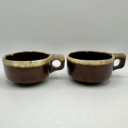 Vintage Western Stoneware Brown Drip Glaze Soup Mugs-Set Of 4-Maple Leaf WS Stamped /cb