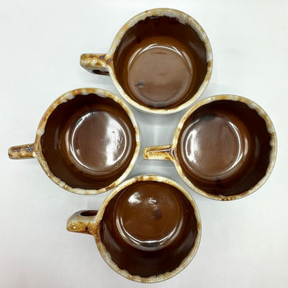 Vintage Western Stoneware Brown Drip Glaze Soup Mugs-Set Of 4-Maple Leaf WS Stamped /cb