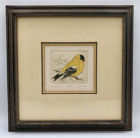 Lucius DuBose Colored Goldfinch Block Etching Framed /b