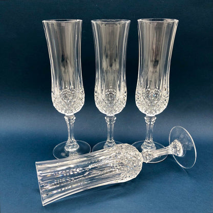 Set of 4 Cristal D’Arques Durand Longchamp Champagne Flutes /b