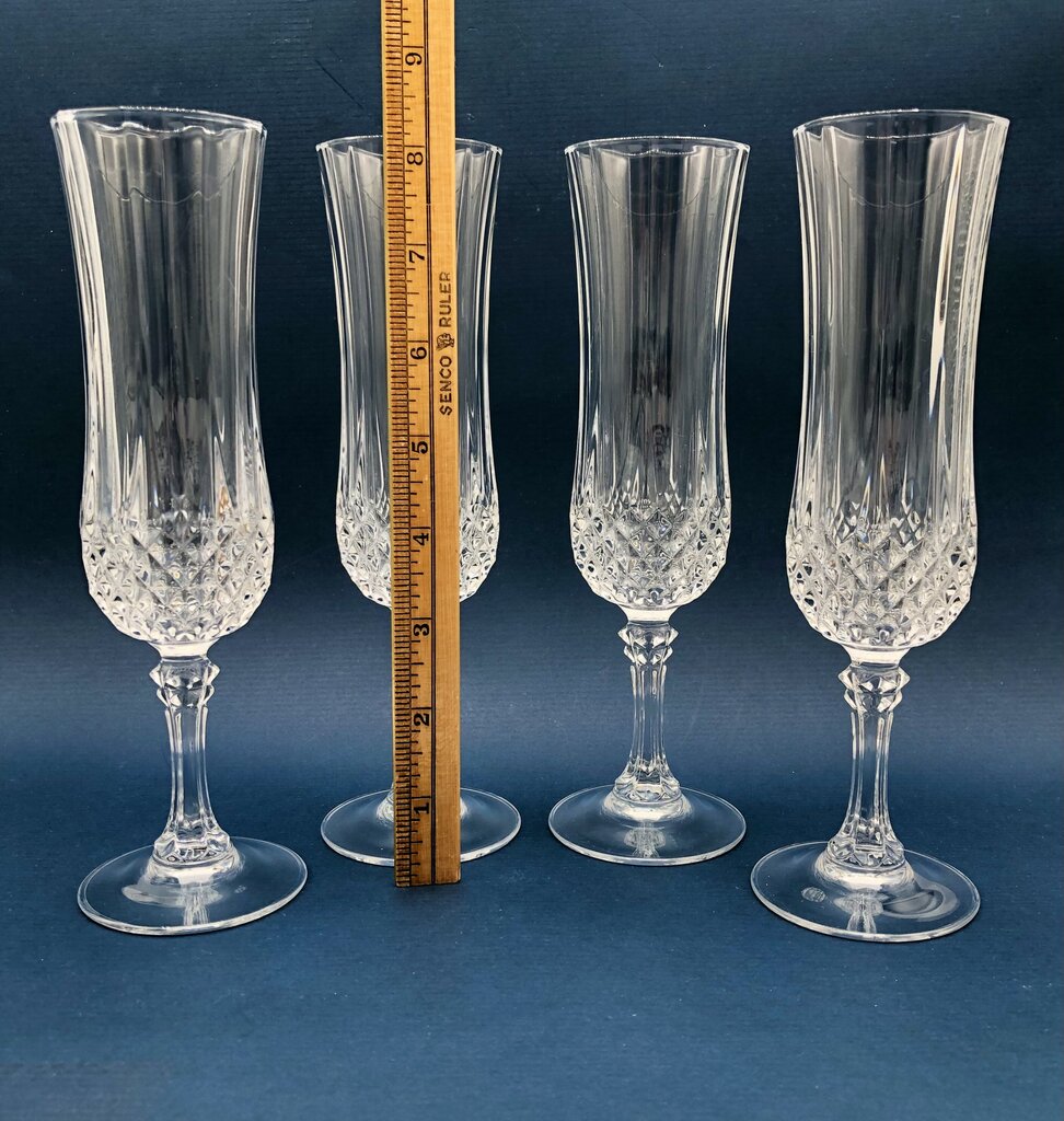 Set of 4 Cristal D’Arques Durand Longchamp Champagne Flutes /b