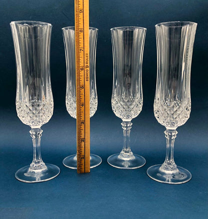 Set of 4 Cristal D’Arques Durand Longchamp Champagne Flutes /b