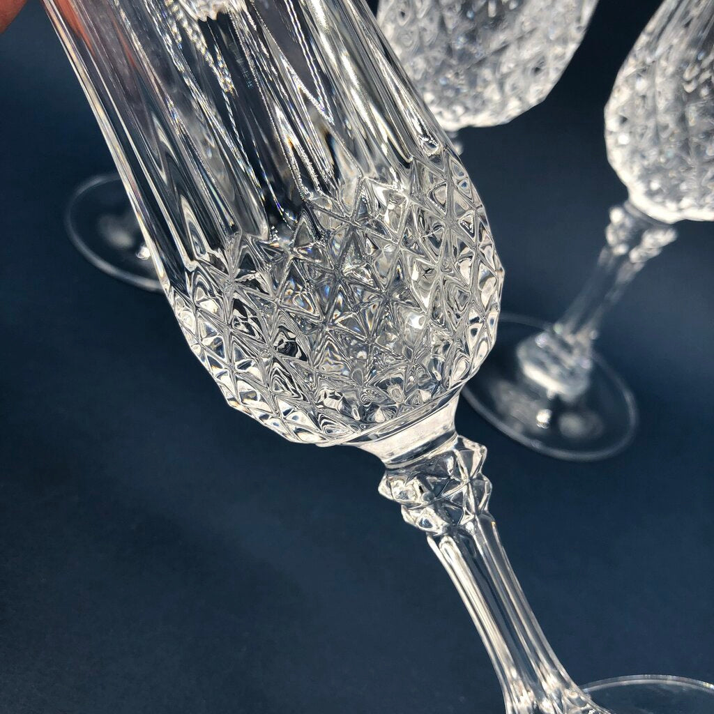 Set of 4 Cristal D’Arques Durand Longchamp Champagne Flutes /b