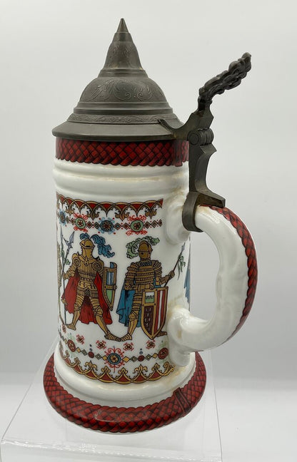 Vintage Ceramic Beer Stein “Stuttgart” Coat of Arms with Pewter Lid Made in Western Germany /s