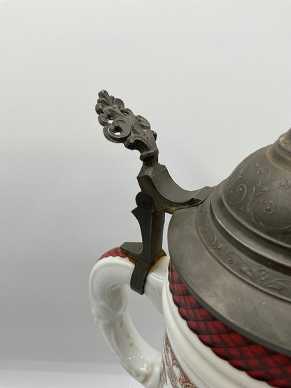 Vintage Ceramic Beer Stein “Stuttgart” Coat of Arms with Pewter Lid Made in Western Germany /s