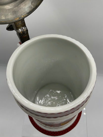 Vintage Ceramic Beer Stein “Stuttgart” Coat of Arms with Pewter Lid Made in Western Germany /s