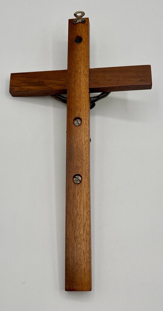 Vtg. Wood & Brass Crucifix INRI /j