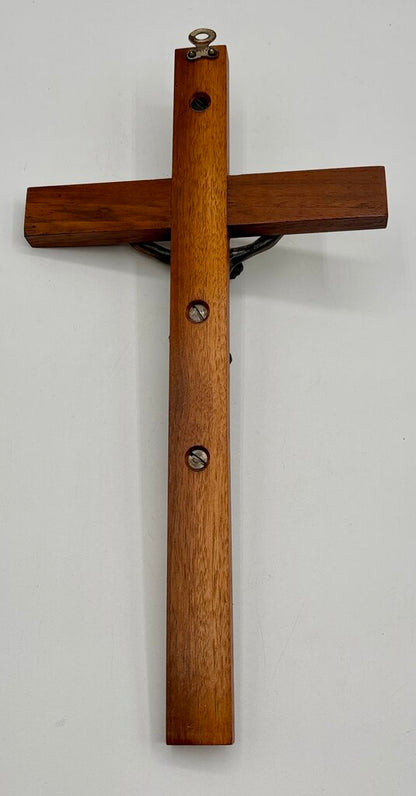 Vtg. Wood & Brass Crucifix INRI /j