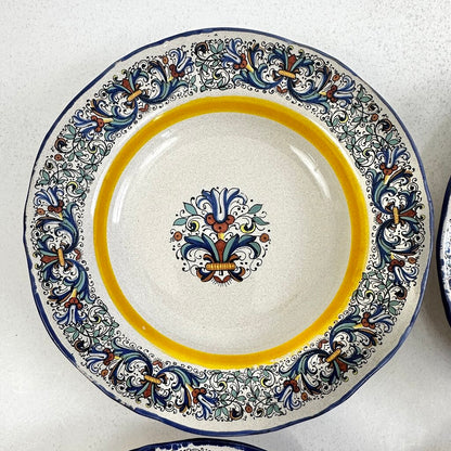4 Vintage Meridiana Ceramiche Rim Soup/ Pasta Bowls 8.5” Made In Italy Blue /cb